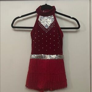 Weissman Burgundy Red and Silver Dance Costume shorts Size Childs Small